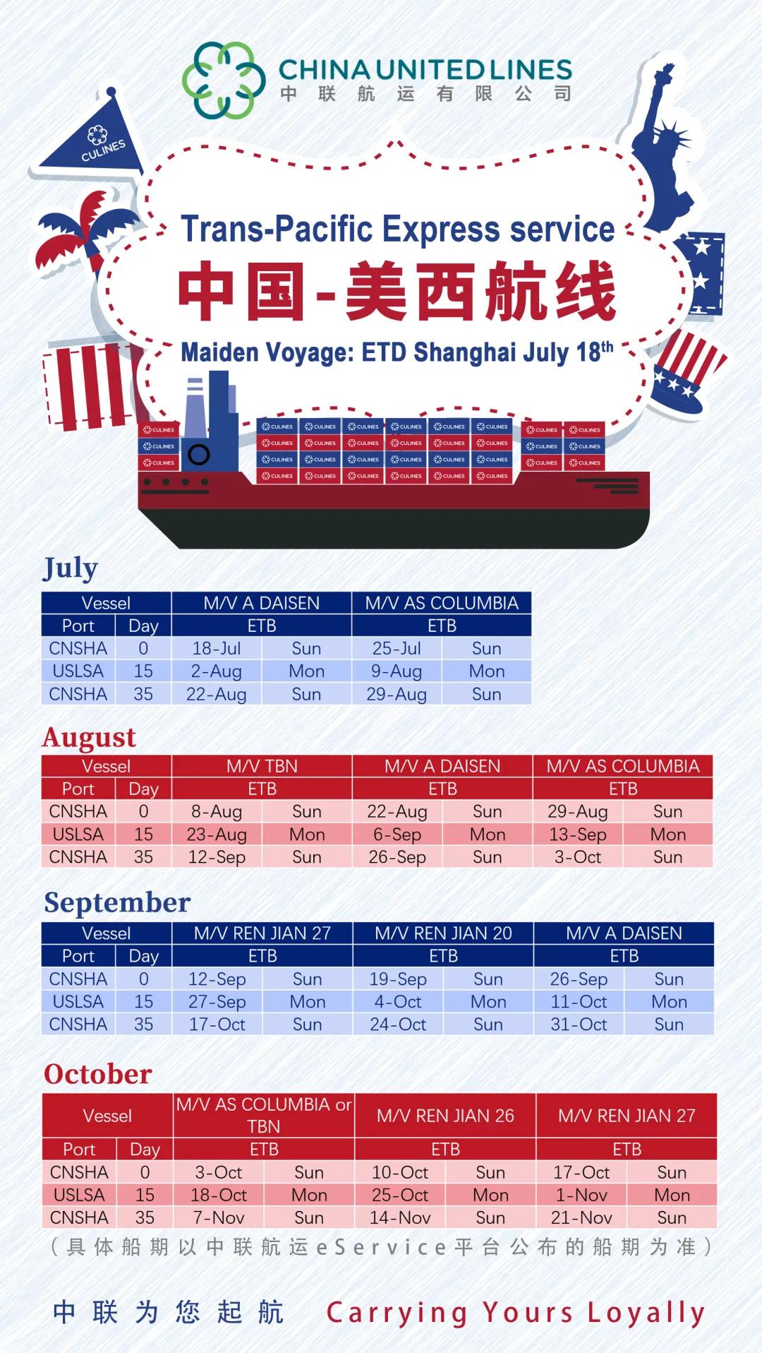中聯(lián)航運首次開通美西航線！